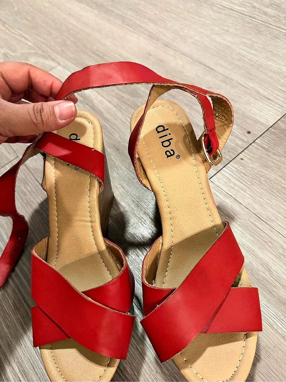 diba Red Strappy Wedge Sandals